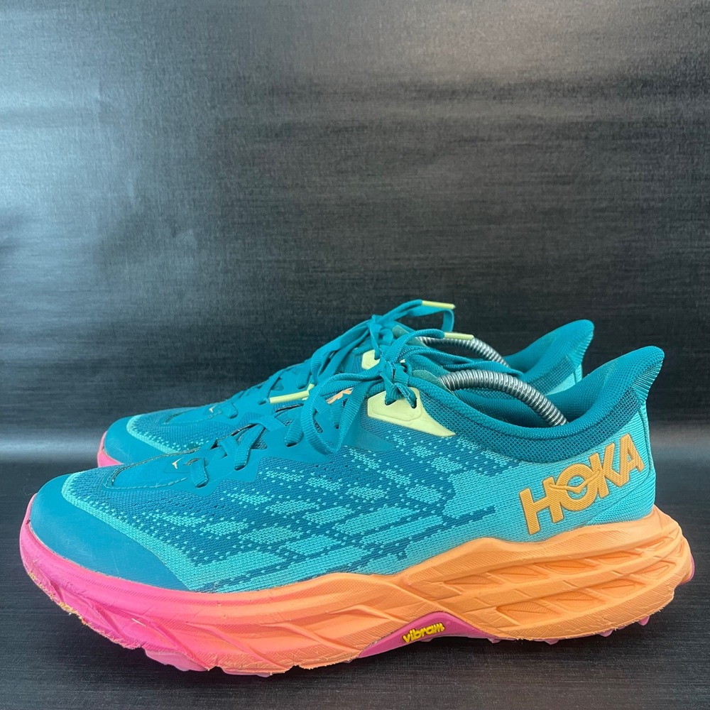Hoka Speedgoat 5 Womens 9.5B Green Teal Pink Hiking Trail Running Vibram Shoes - Picture 4 of 9